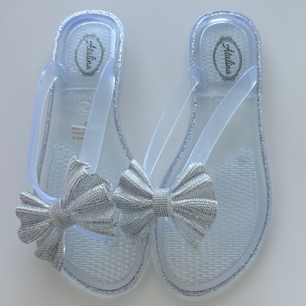 Silver Bow Jelly Sandals